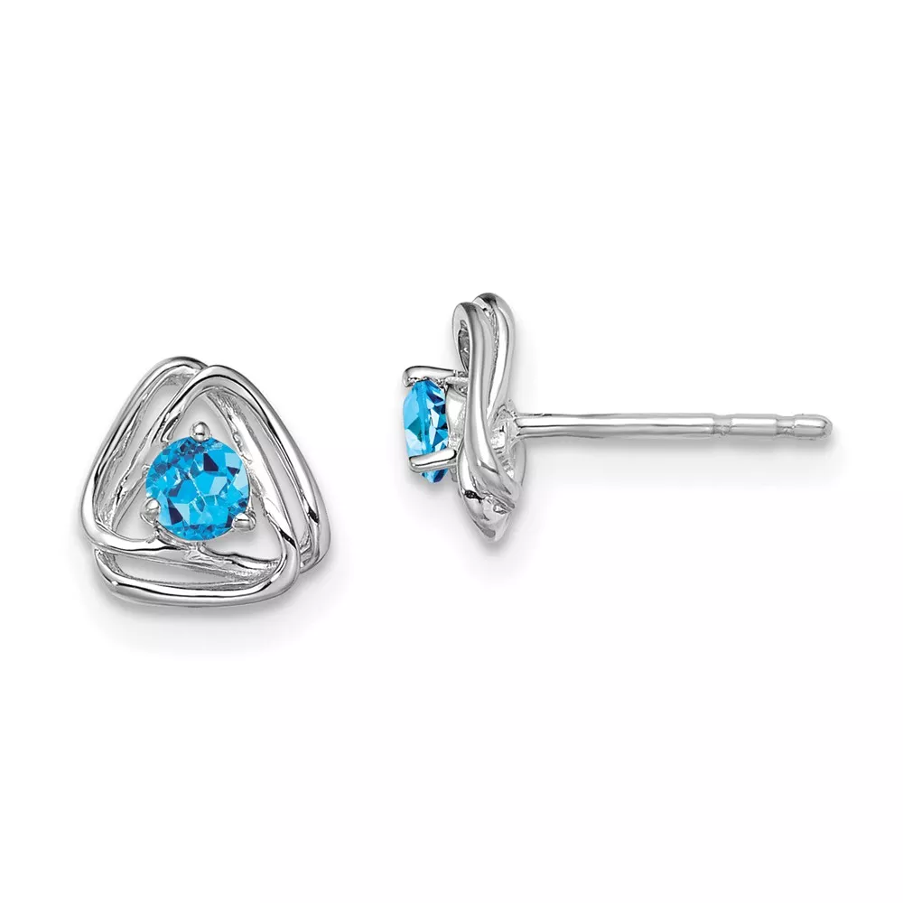 14k White Gold 3mm Round December/Blue Topaz Triangle Post Earrings