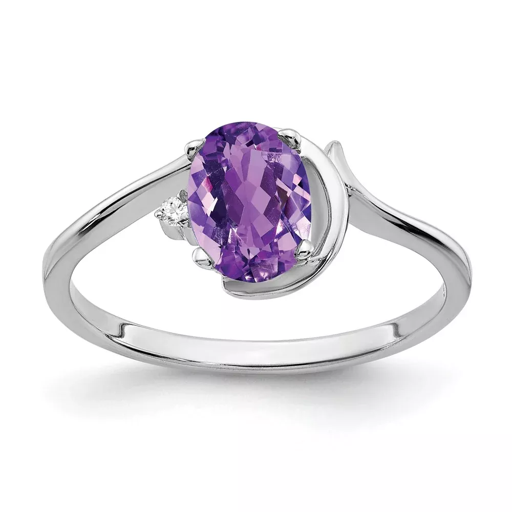 14k White Gold 7x5mm Oval Amethyst VS Real Diamond ring