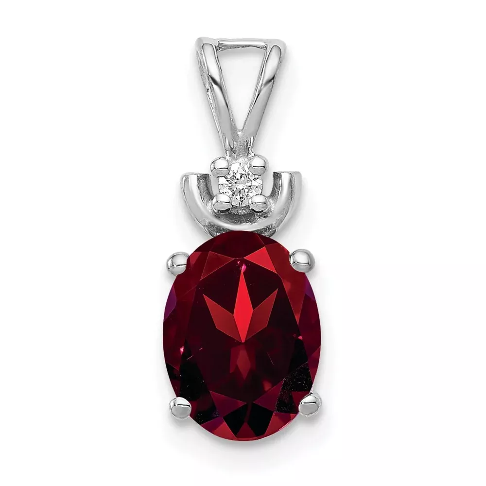 14k White Gold 8x6mm Oval Garnet AAA Diamond Pendant