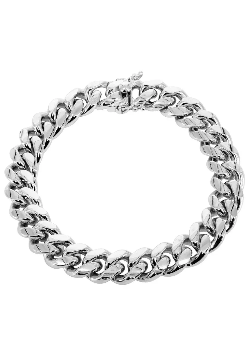 14K White Gold Bracelet Solid Miami Cuban Link For Women