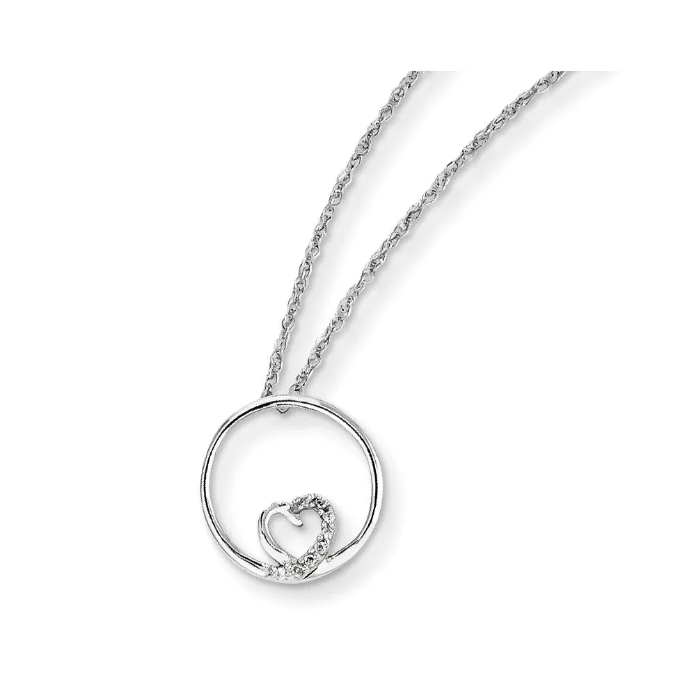 14K White Gold Circle u0026 Heart Pendant with Chain