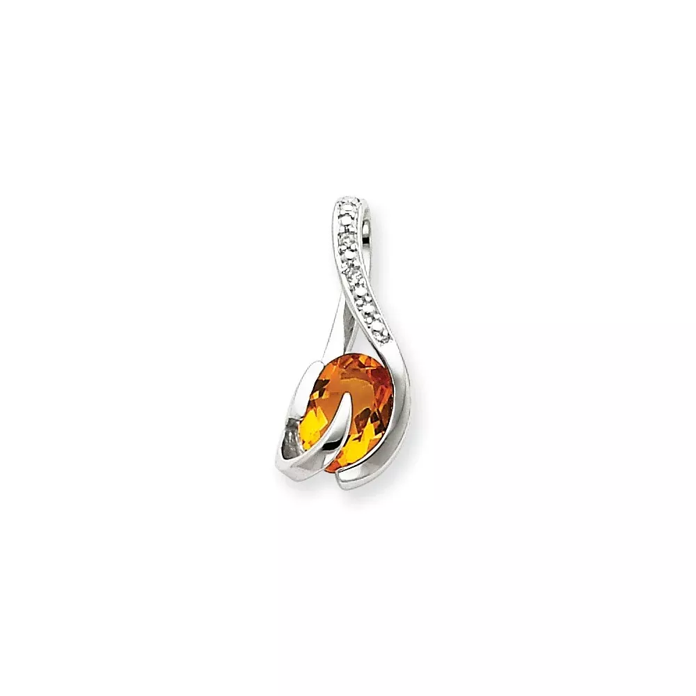 14k White Gold Citrine Diamond Pendant