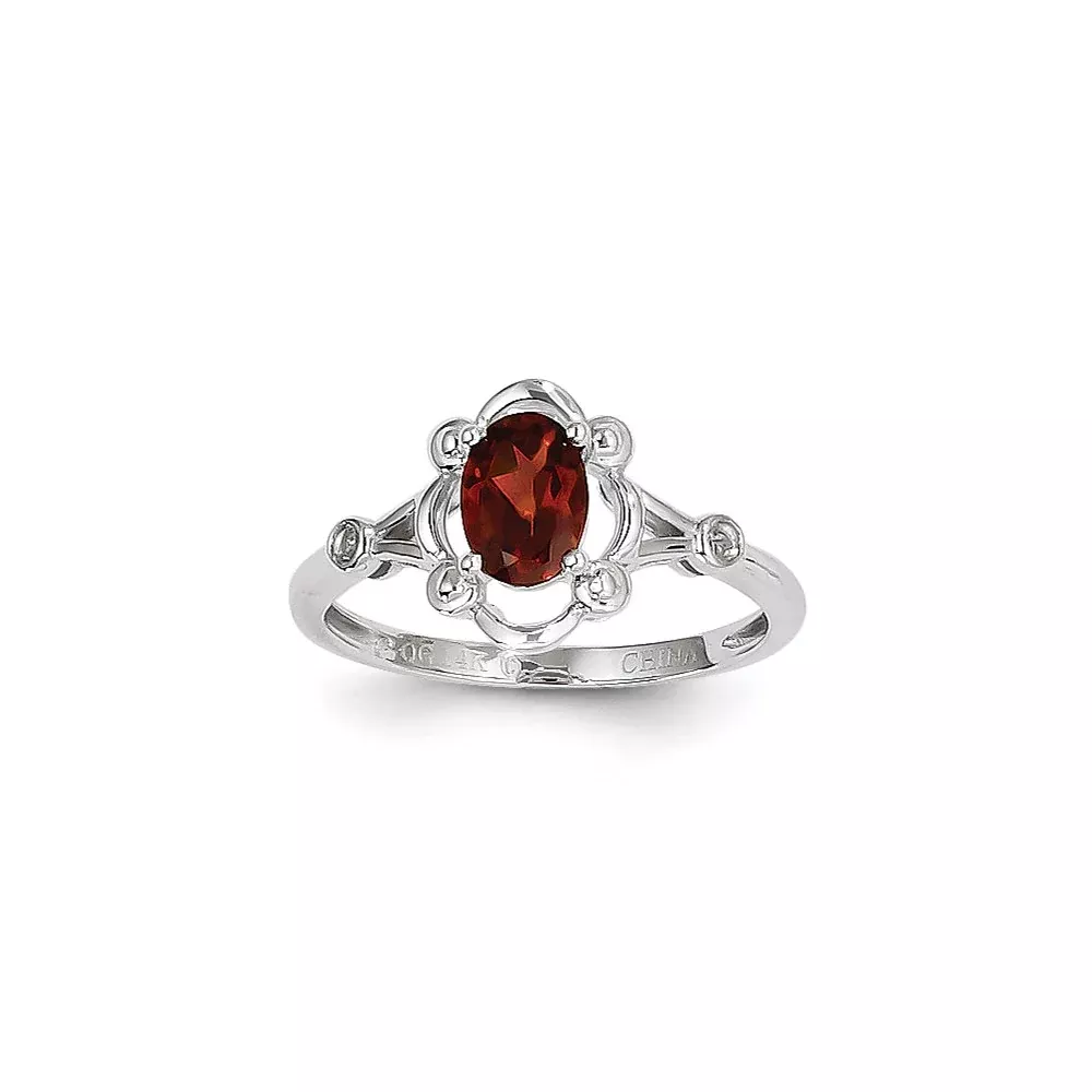 14k White Gold Garnet and Diamond Ring