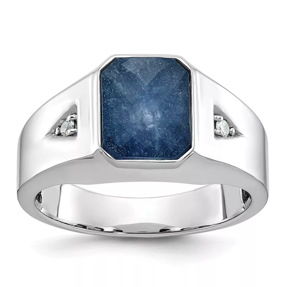 14k White Gold IBGoodman Men’s Sapphire Doublet Stone and 1/20 carat Diamond Complete Ring