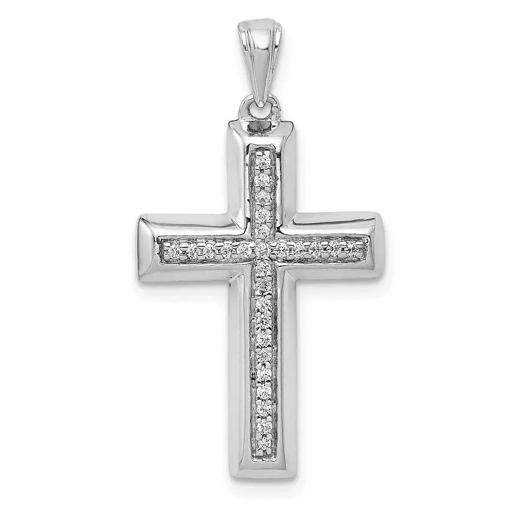 14k White Gold Large 1 /10ct. Real Diamond Cross Pendant
