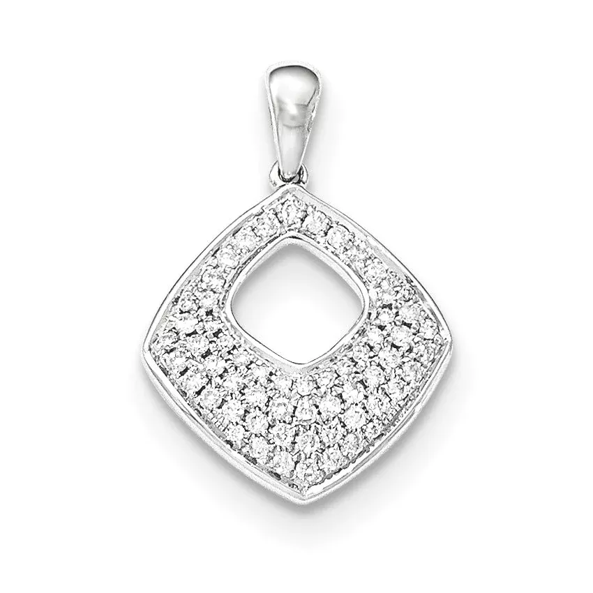 14K White Gold Pavé Diamond Square Pendant