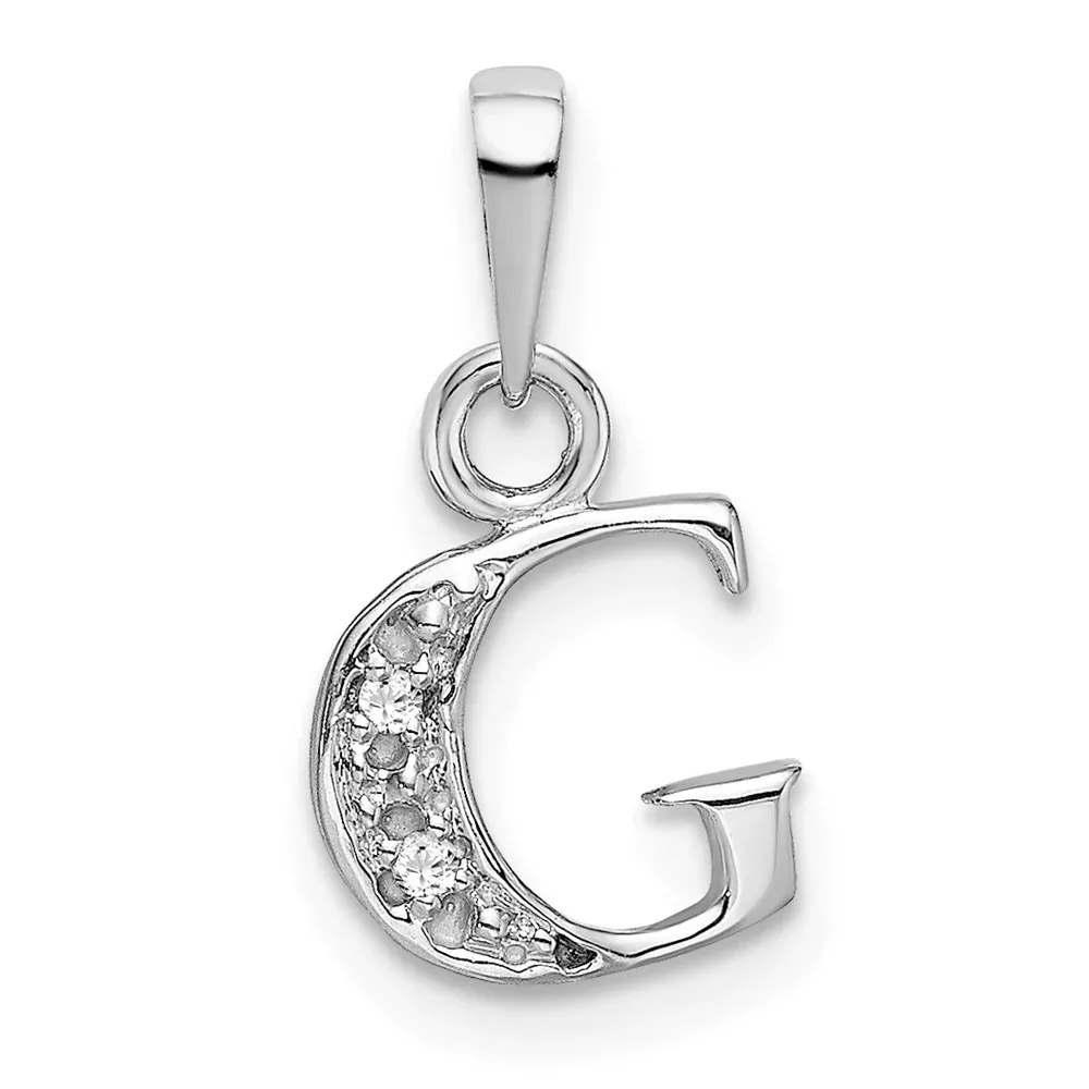 14K White Gold Polished .01ct Diamond Initial G Charm