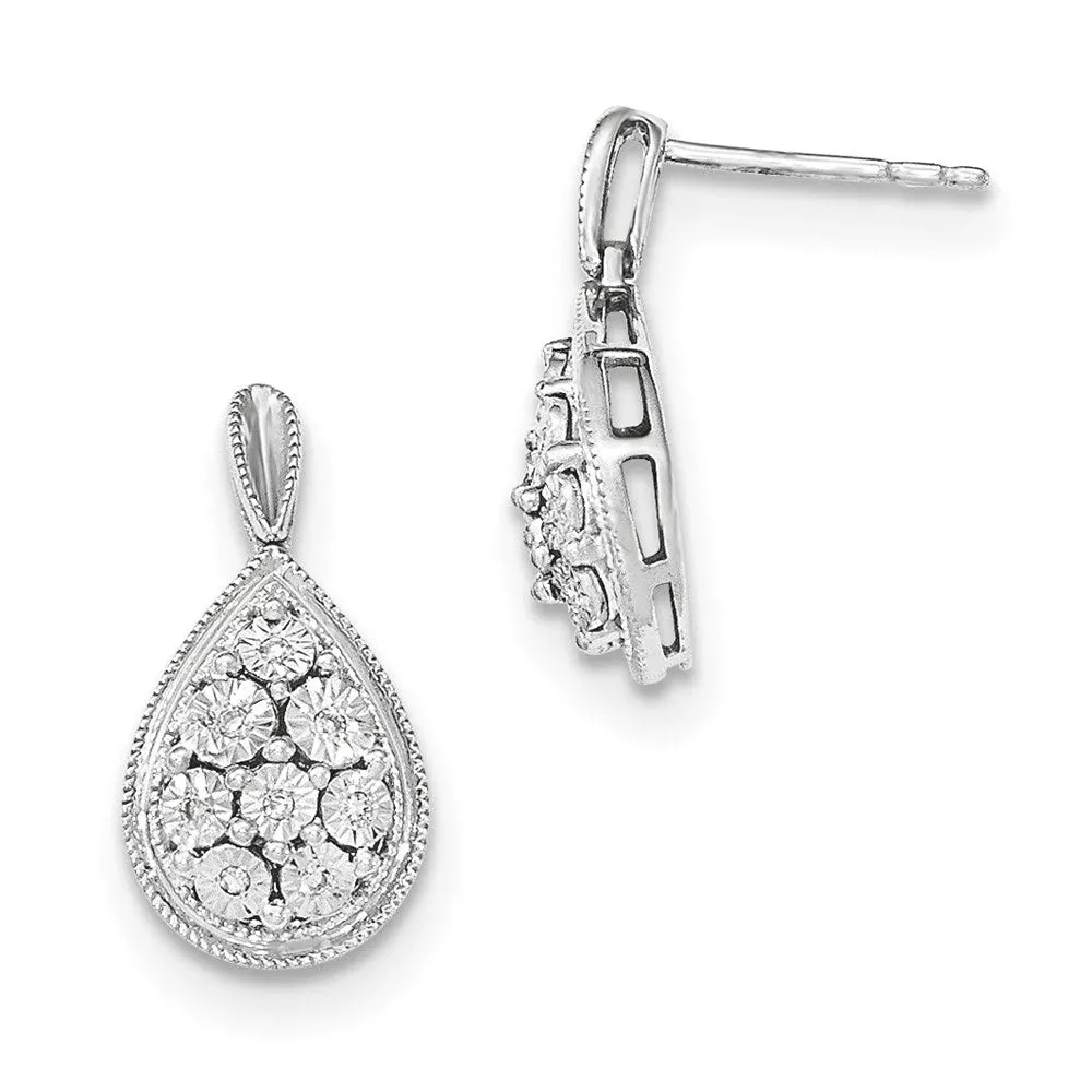 14k White Gold Polished Real Diamond D/C Dangle Post Earrings