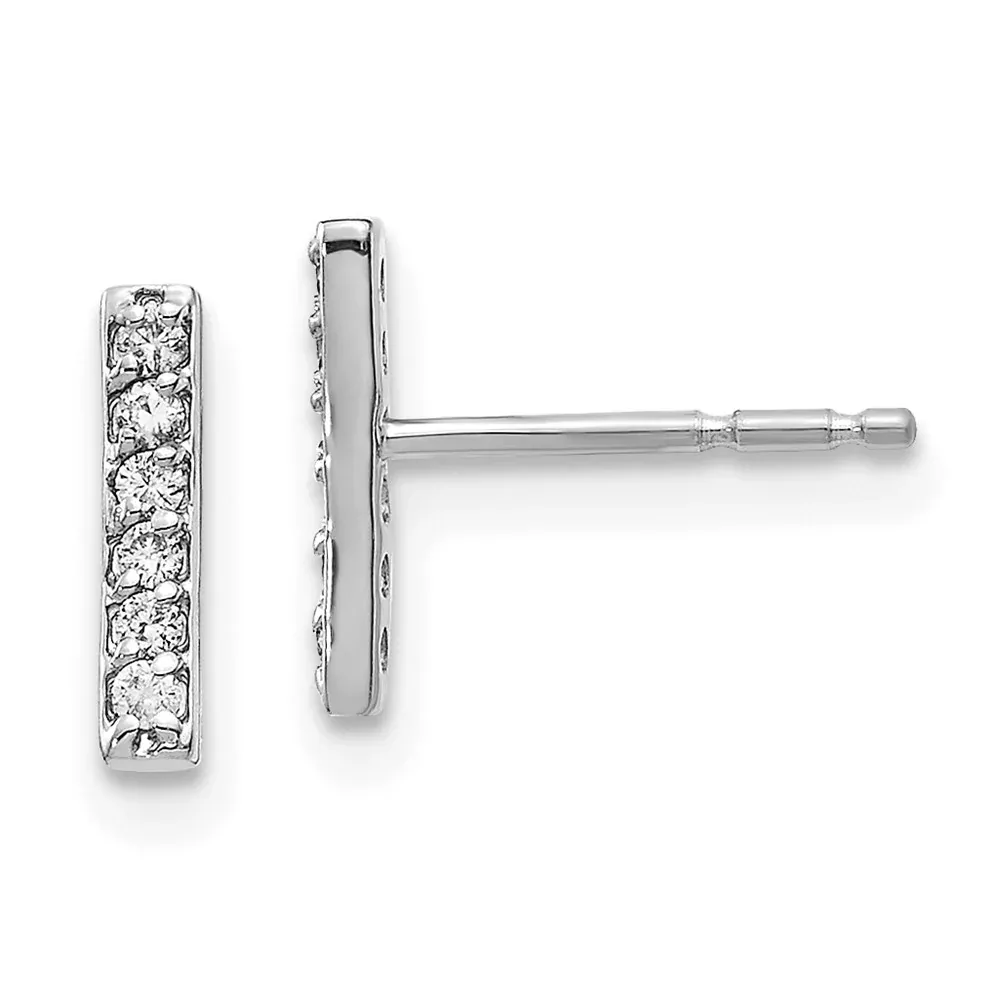 14k White Gold Real Diamond Bar Earrings