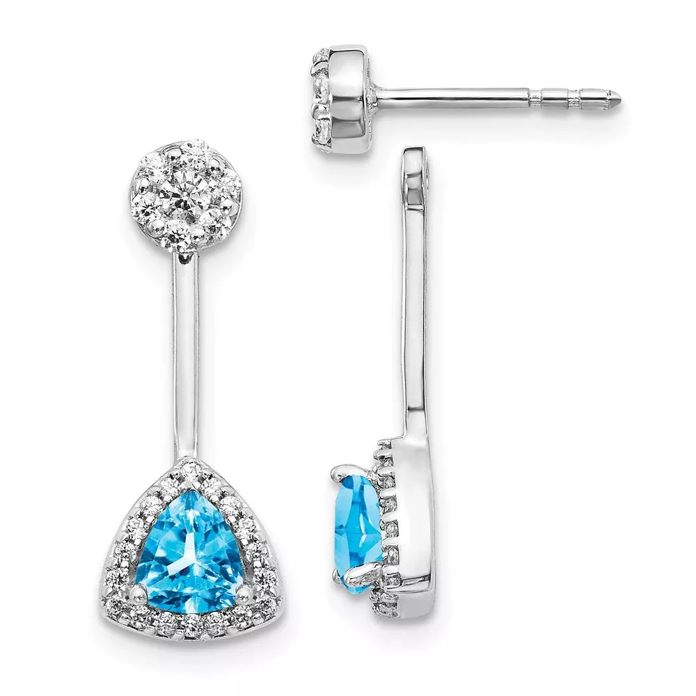 14k White Gold Real Diamond and Blue Topaz Earrings