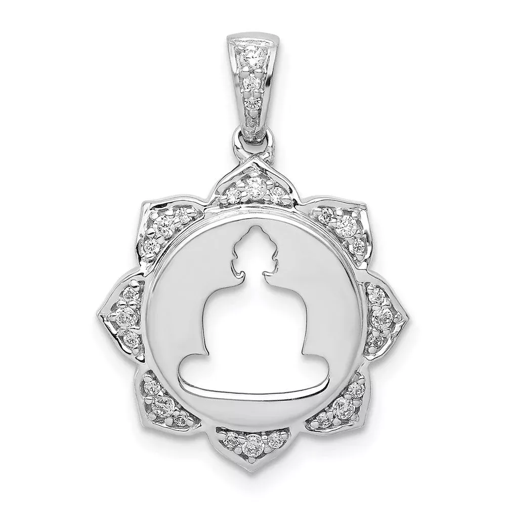 14k White Gold Real Diamond Buddha Pendant