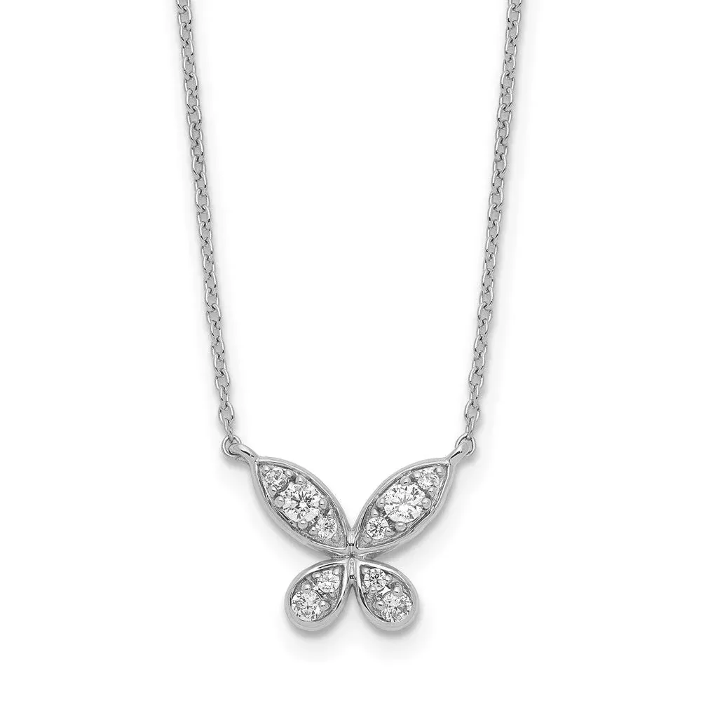 14k White Gold Real Diamond Butterfly 18in Necklace