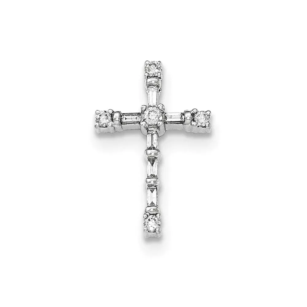 14k White Gold Real Diamond Cross Chain Slide Pendant