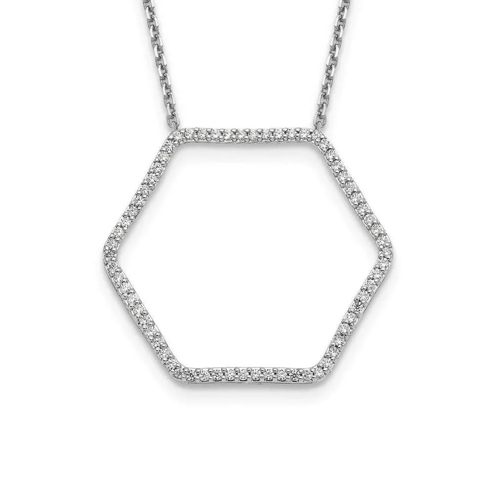 14k White Gold Real Diamond Fancy Hexagon Chain Slide Necklace