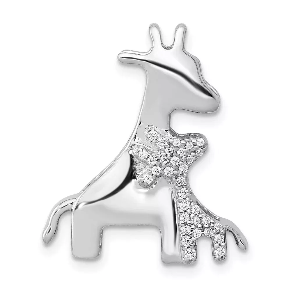 14k White Gold Real Diamond Giraffes Pendant