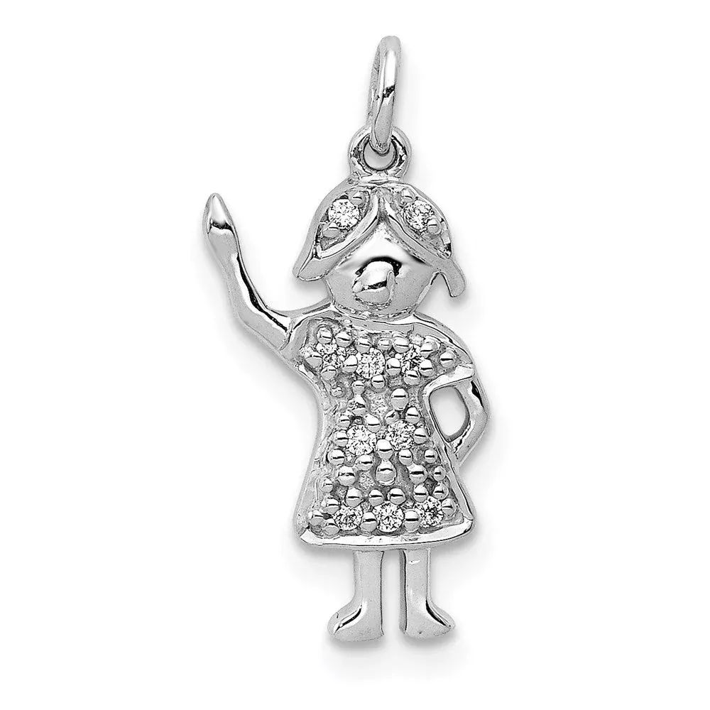 14k White Gold Real Diamond Girl Charm