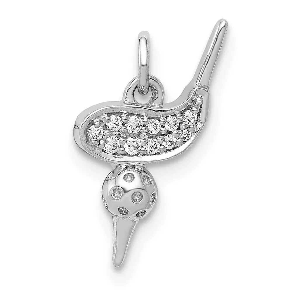 14k White Gold Real Diamond Gold Club u0026 Ball Tee Pendant