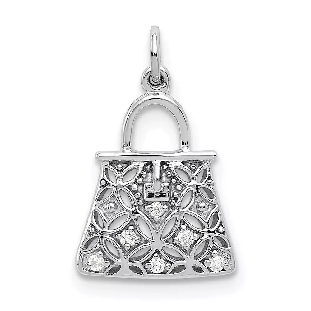 14k White Gold Real Diamond Handbag Charm