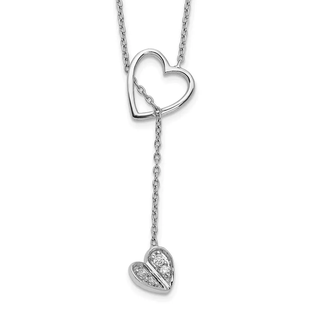 14k White Gold Real Diamond Heart w /dangle 18 inch Necklace