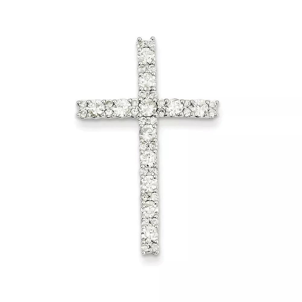 14k White Gold Real Diamond Latin Cross Pendant