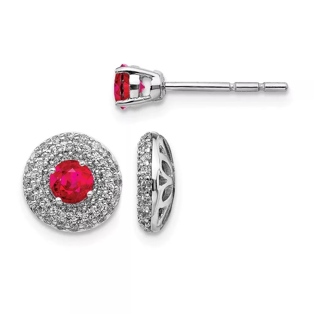14k White Gold Real Diamond and Ruby Stud w/ Jacket Earrings
