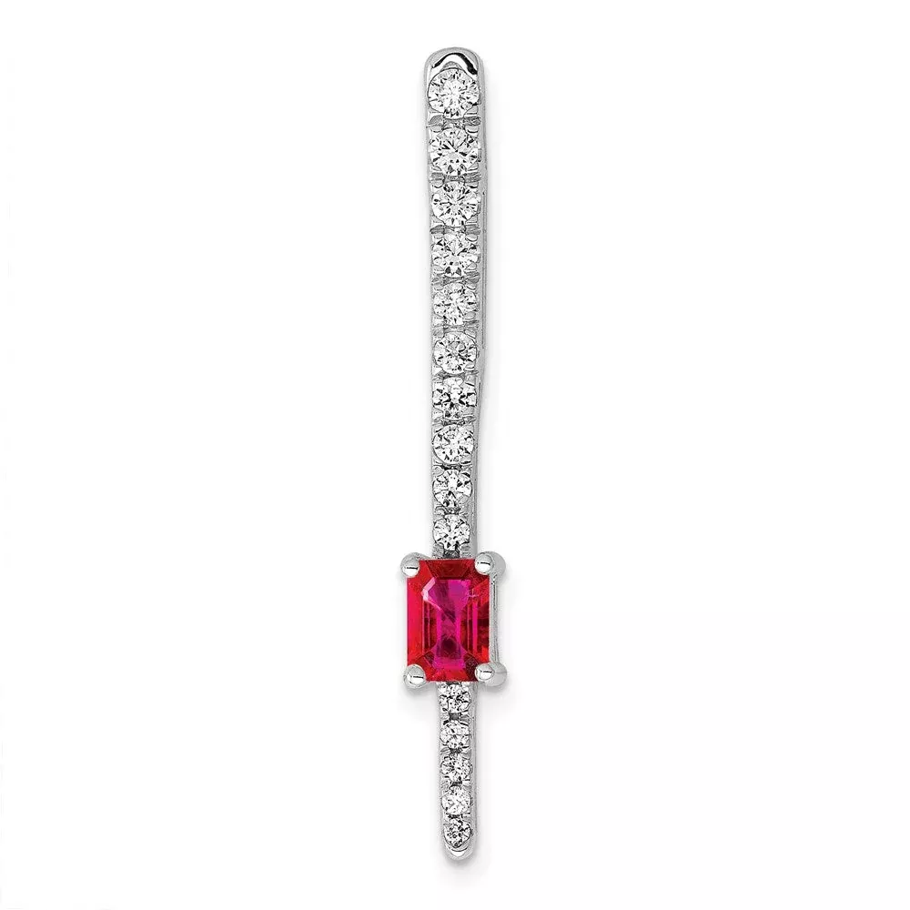 14k White Gold Real Diamond u0026 .29 Ruby Fancy Chain Slide