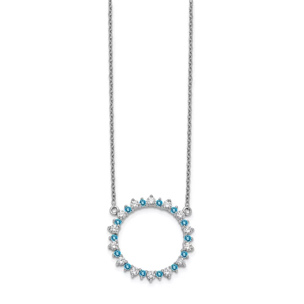 14k White Gold Real Diamond u0026 Blue Topaz Fancy Circle Necklace