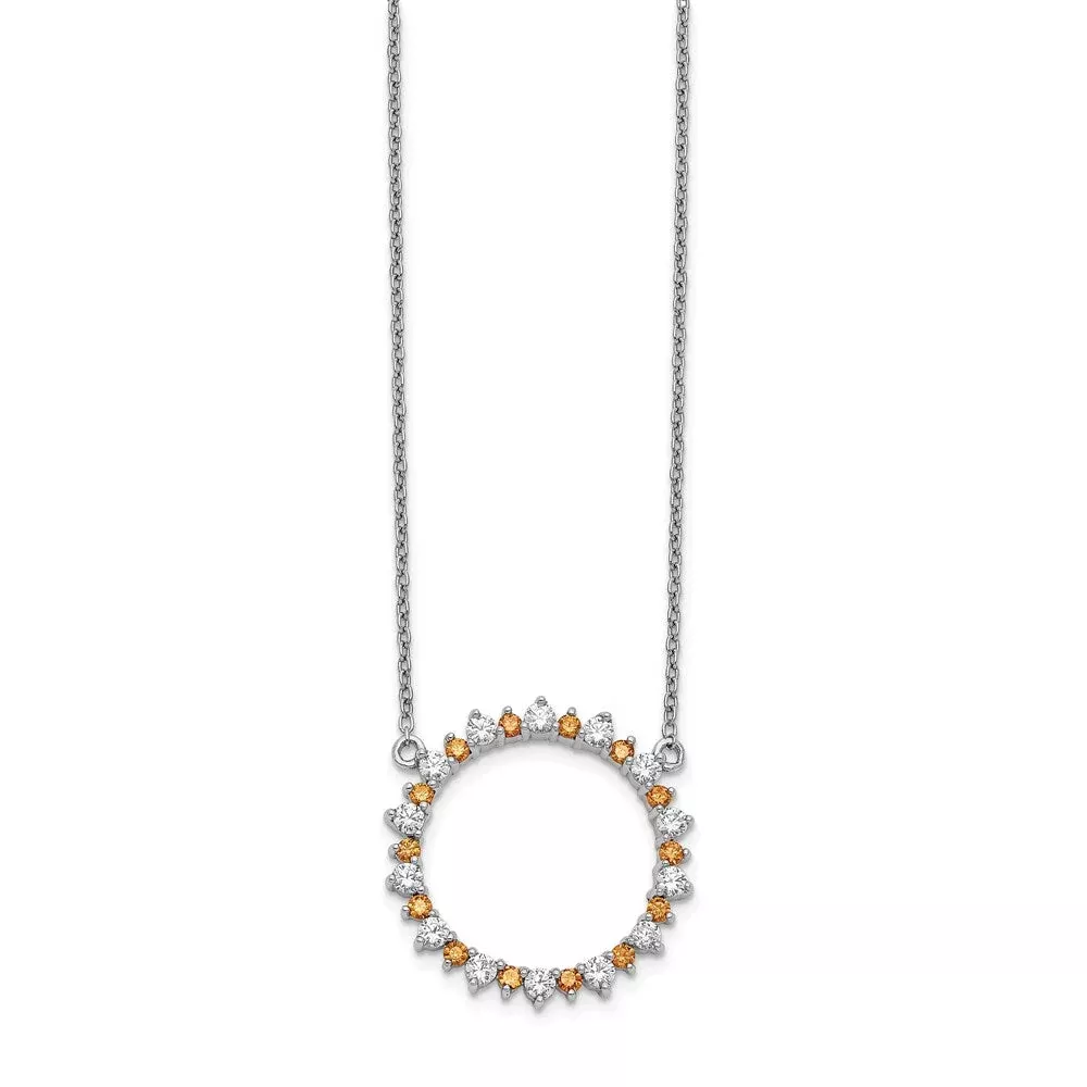 14k White Gold Real Diamond u0026 Citrine Fancy Circle Necklace