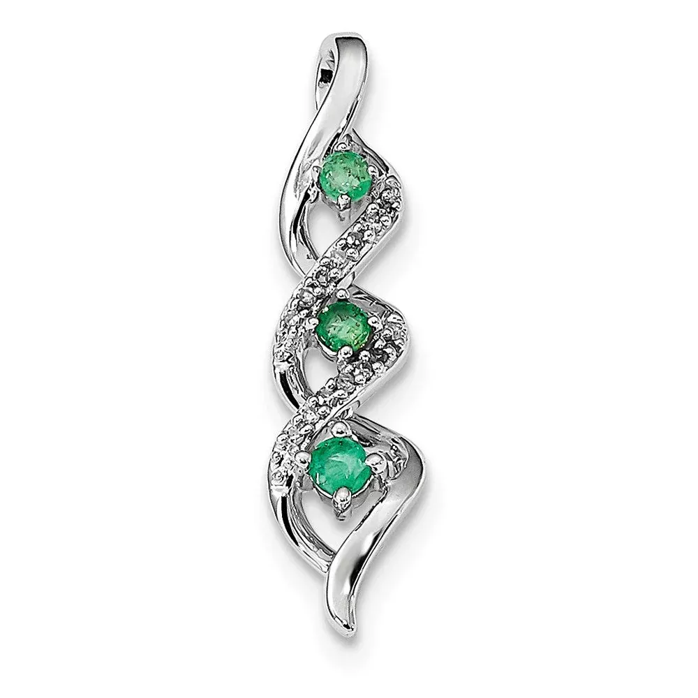 14k White Gold Real Diamond u0026 Emerald Chain Slide
