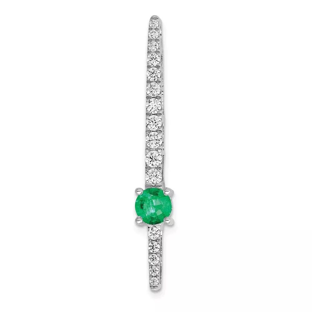 14k White Gold Real Diamond u0026 Emerald Fancy Chain Slide