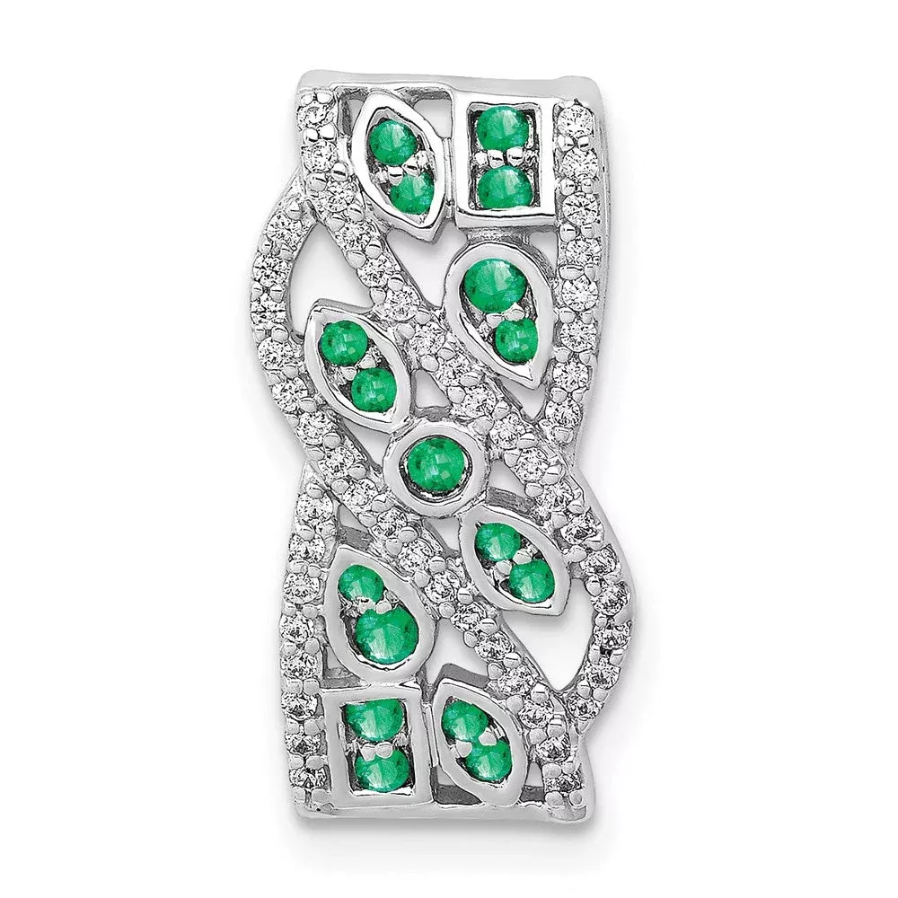 14k White Gold Real Diamond u0026 Emerald Fancy Pendant