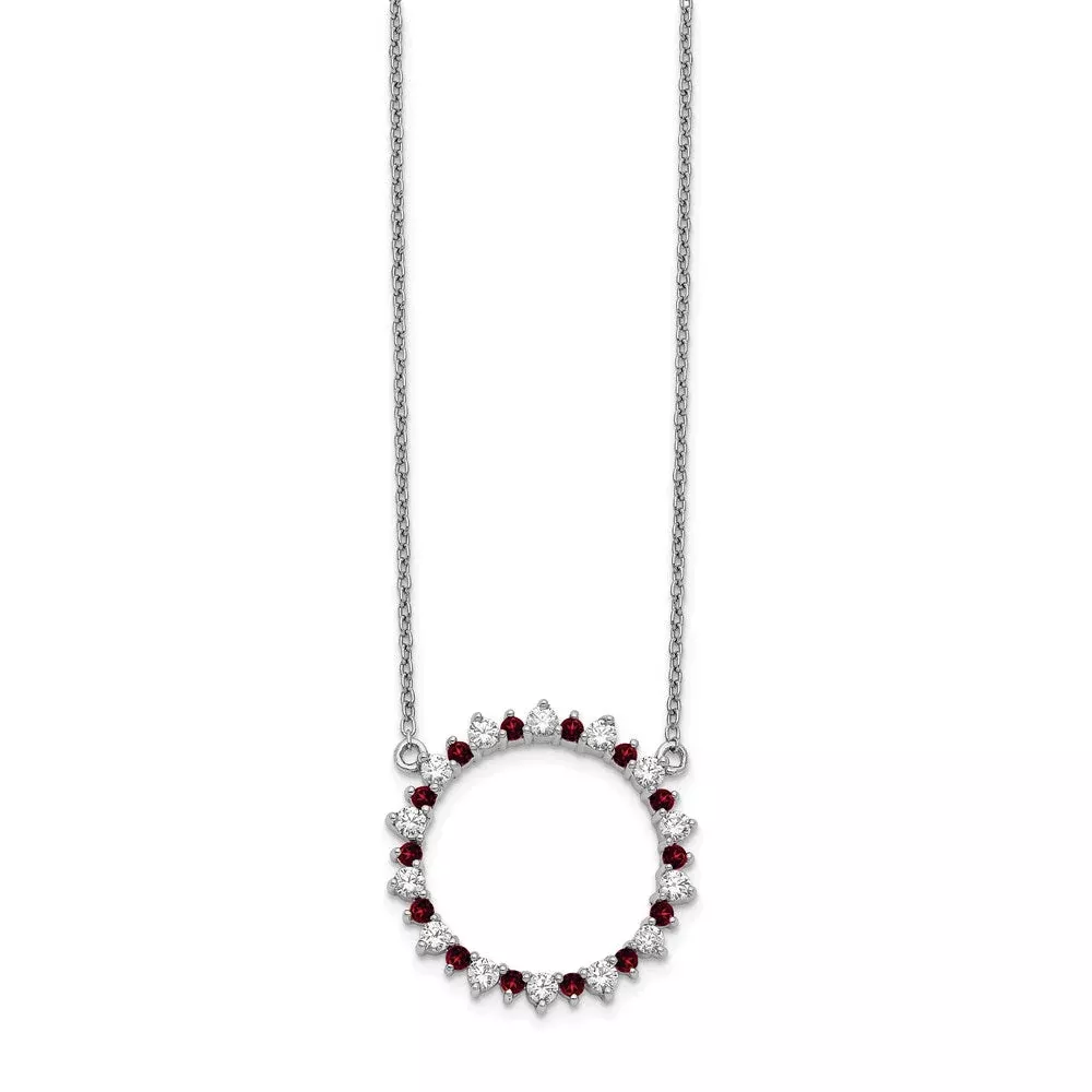 14k White Gold Real Diamond u0026 Garnet Fancy Circle Necklace