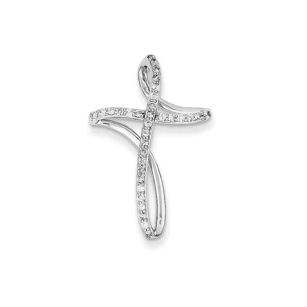 14K White Gold u0026 Real Diamond Cross Pendant Slide
