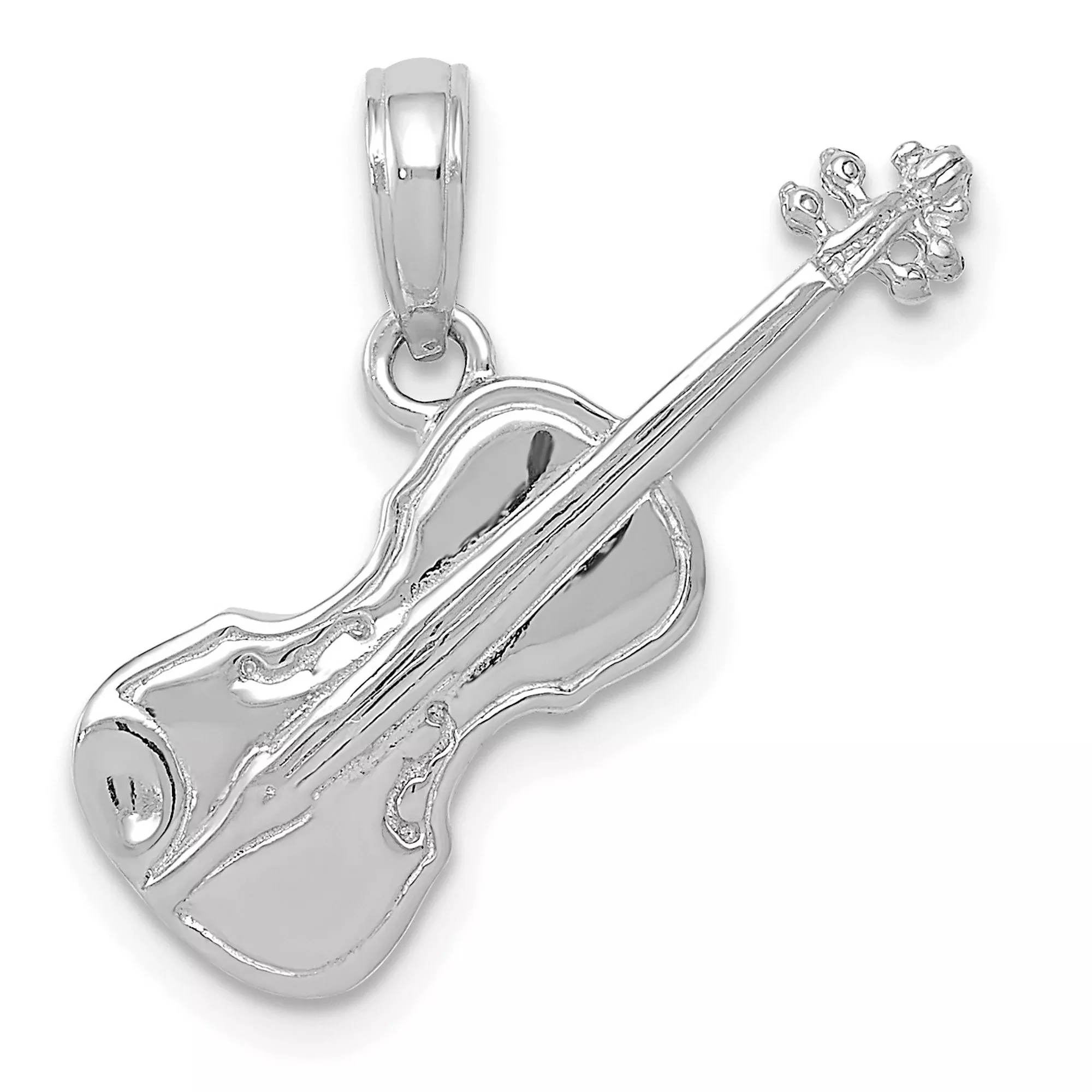 14k White Gold Violin Pendant Charm with Bow Design, Musical Instrument Jewelry