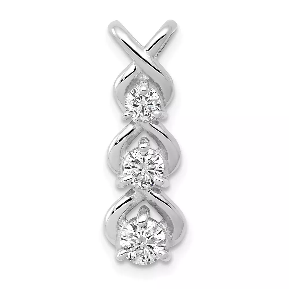 14k White Gold VS Diamond 3 Stone Criss Cross Chain Slide