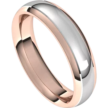 14k White on Rose Gold 5mm Two Color Traditional Domed Wedding Band