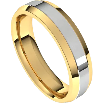 14k Yellow Gold 5mm Two Tone Comfort Fit Flat Beveled Edge Wedding Band
