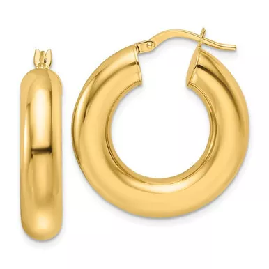 14K Yellow Gold 6.0mm By 25mm wide High Polished Hoop Earrings