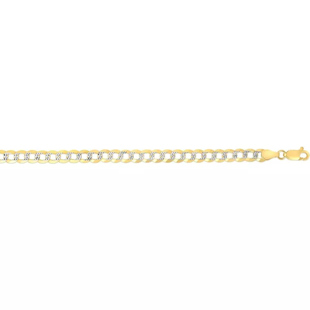 14K Yellow Gold 7mm White Pave Diamond-Cut Curb Chain Bracelet - 8.5" by Orozza Fine Jewelry