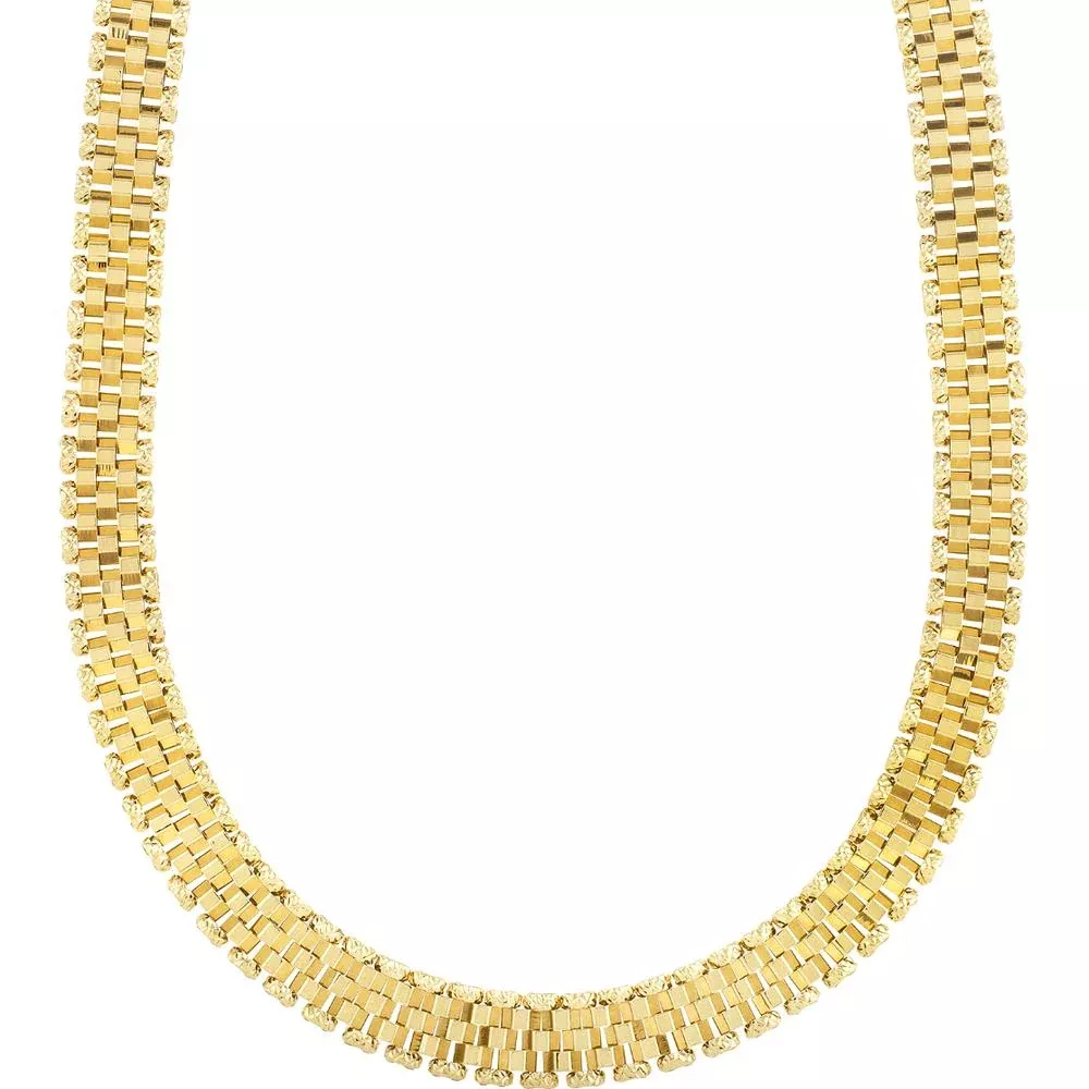 14K Yellow Gold 8" Faceted Panther Link Chain with Diamond-Cut Texture by Orozza Fine Jewelry