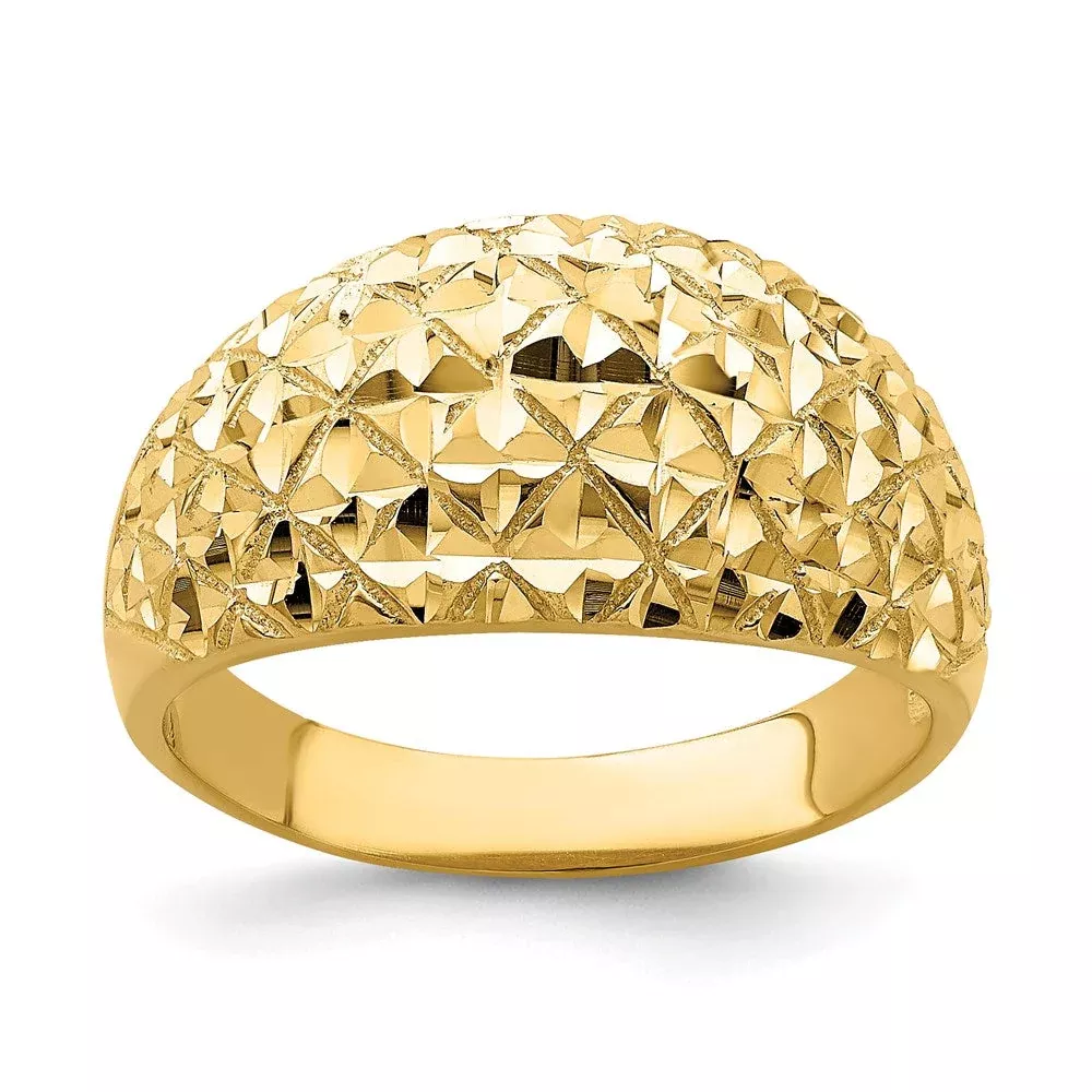 14K Yellow Gold D/C Quilted Pattern Dome Ring