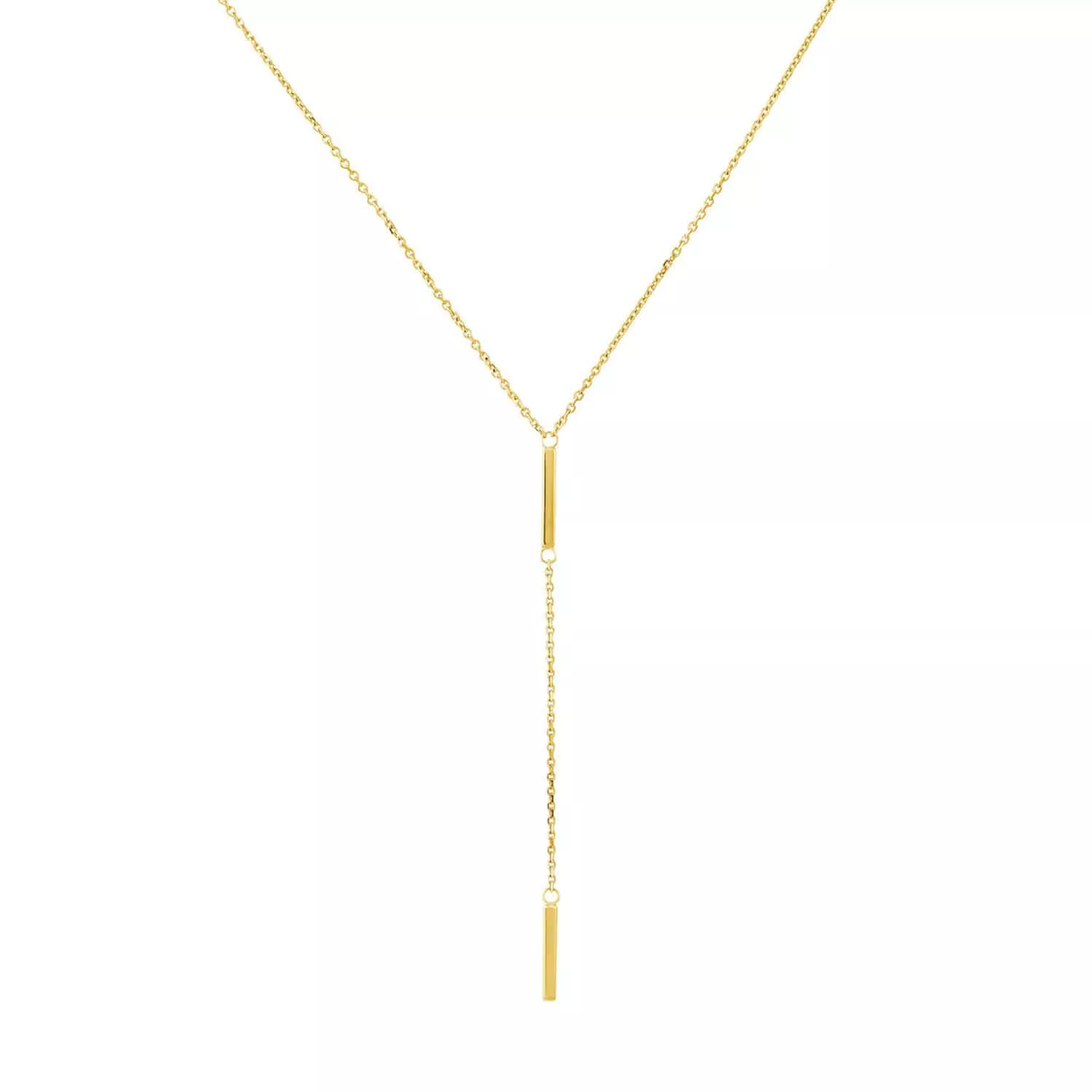 14K Yellow Gold Double 2-Bar Lariat Necklace (Solid Links) 16"-18" Adjustable