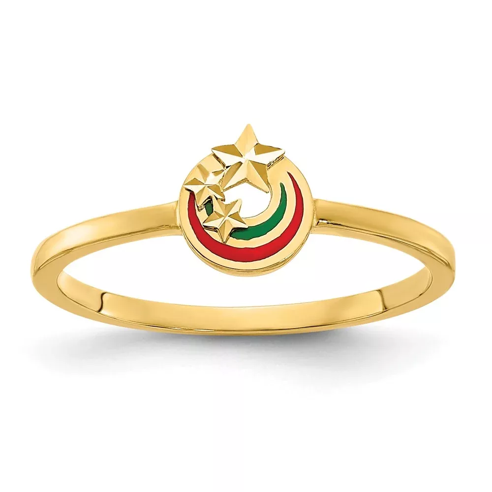 14K Yellow Gold Enameled with Diamond-cut Stars Ring