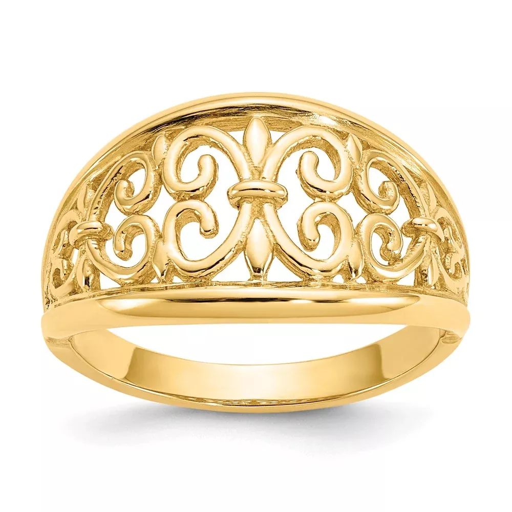 14K Yellow Gold Fleur-De-Lis Tapered Ring