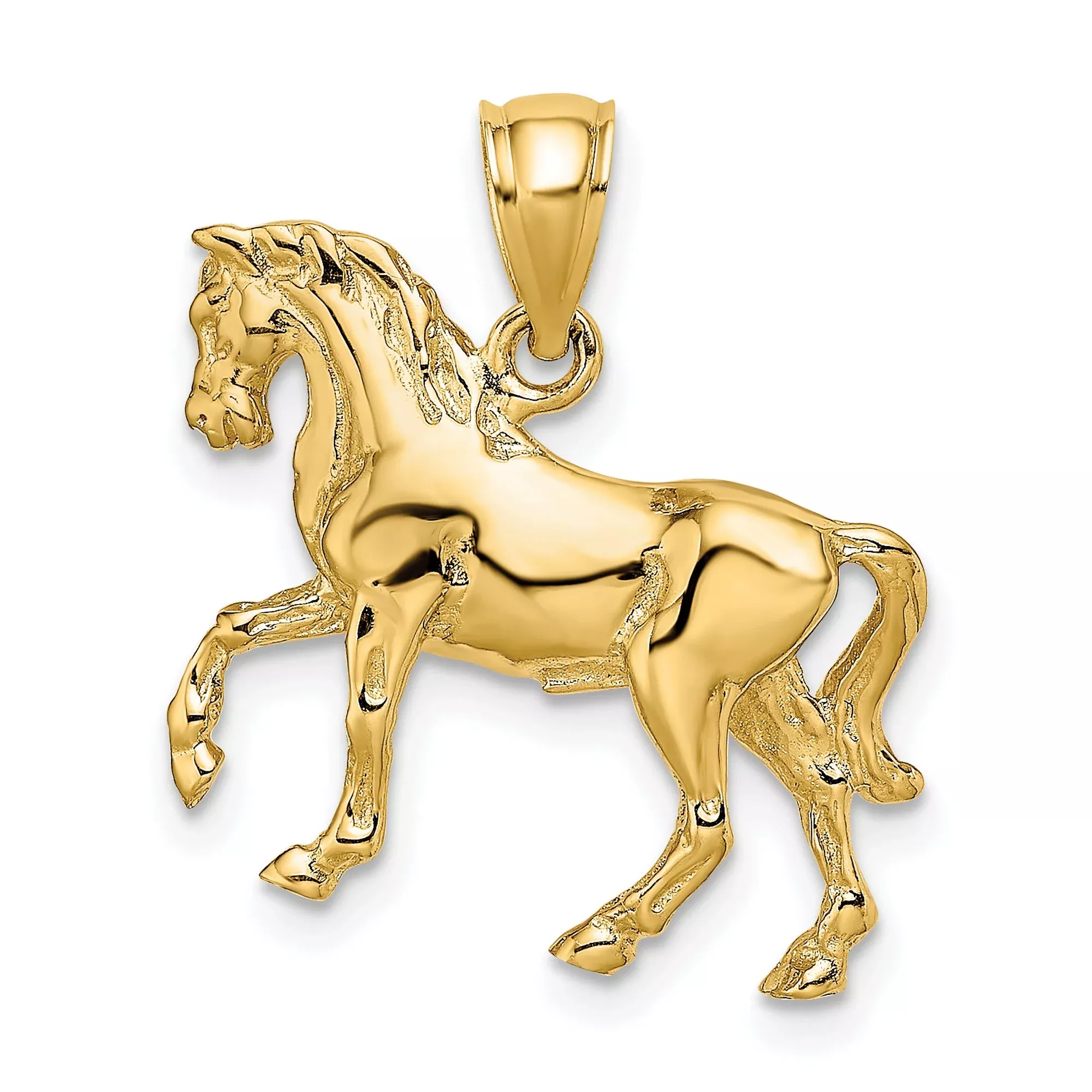 14k Yellow Gold Horse Pendant, Prancing Horse Charm Symbolizing Strength and Freedom