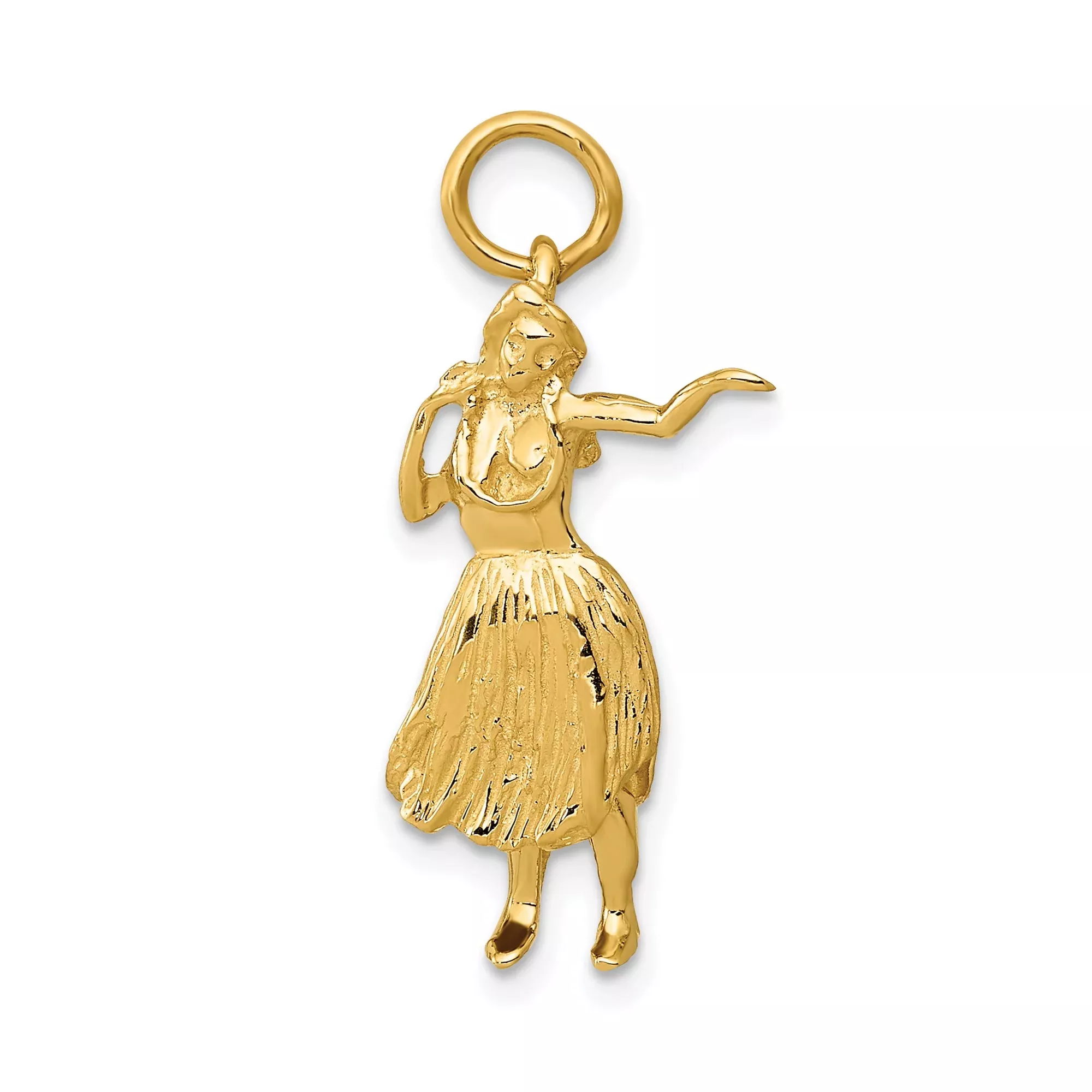 14k Yellow Gold Hula Dancer Pendant, Hawaiian Charm, Tropical Island Jewelry for Women