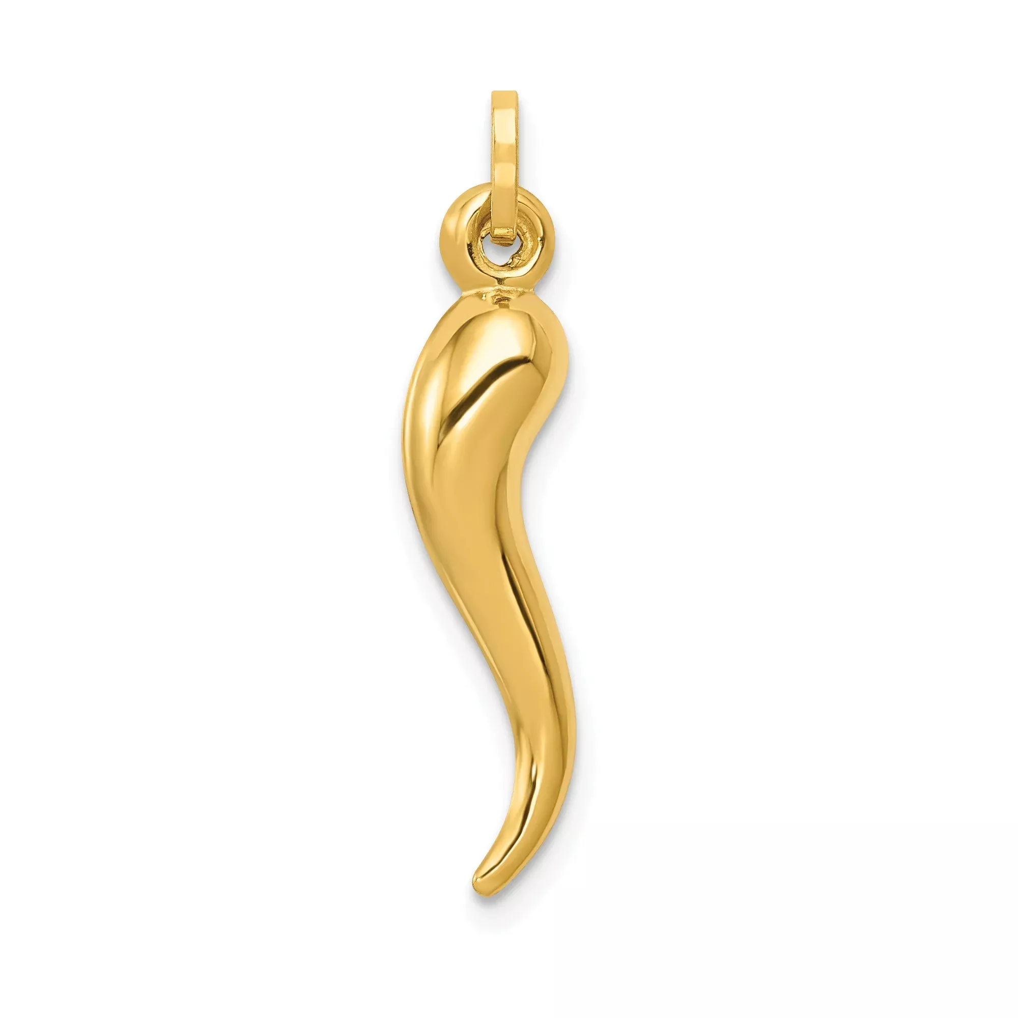 14k Yellow Gold Italian Horn Pendant, Cornicello Good Luck and Protection Amulet