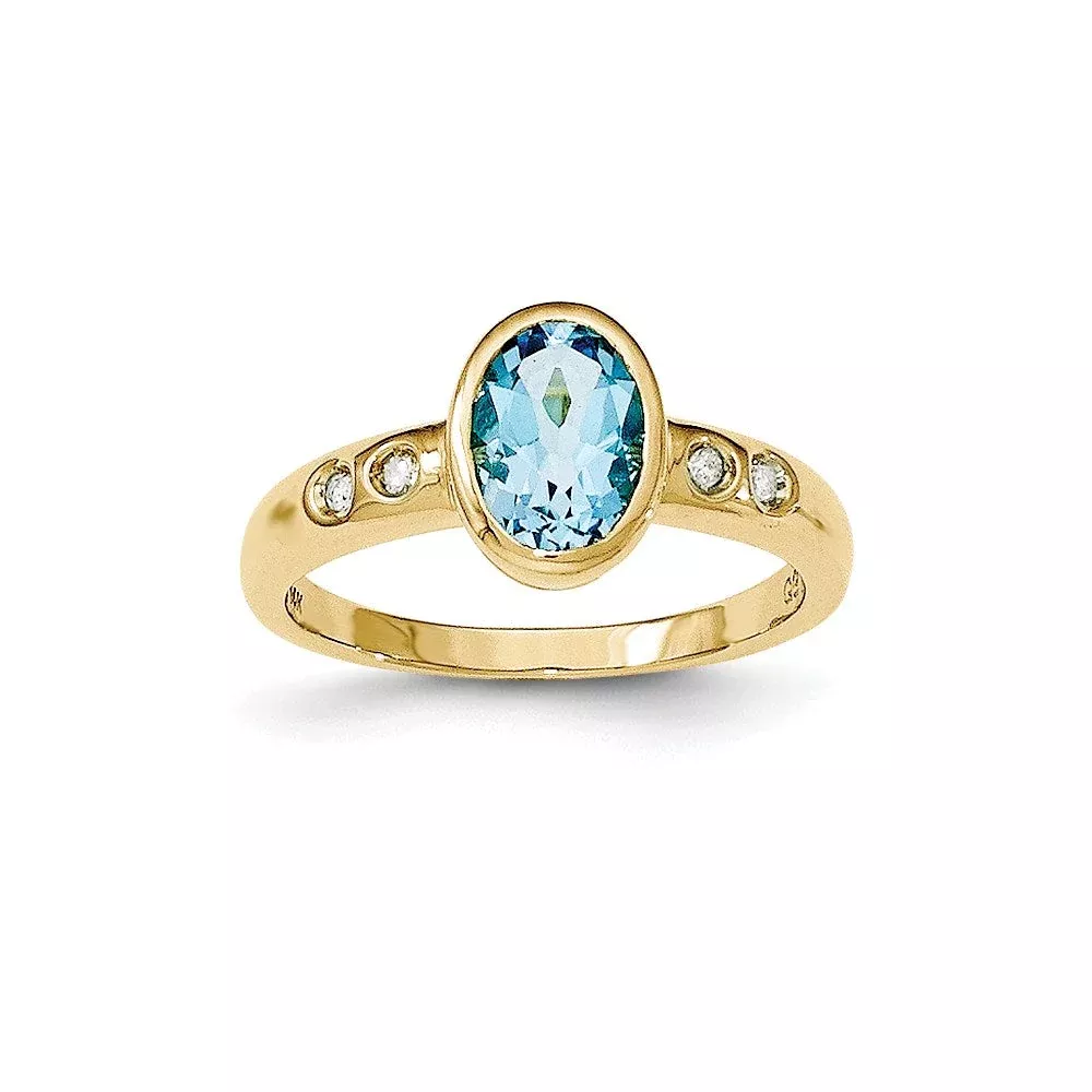 14K Yellow Gold Lt. Swiss Blue Topaz/Diamond Bezel-set Ring
