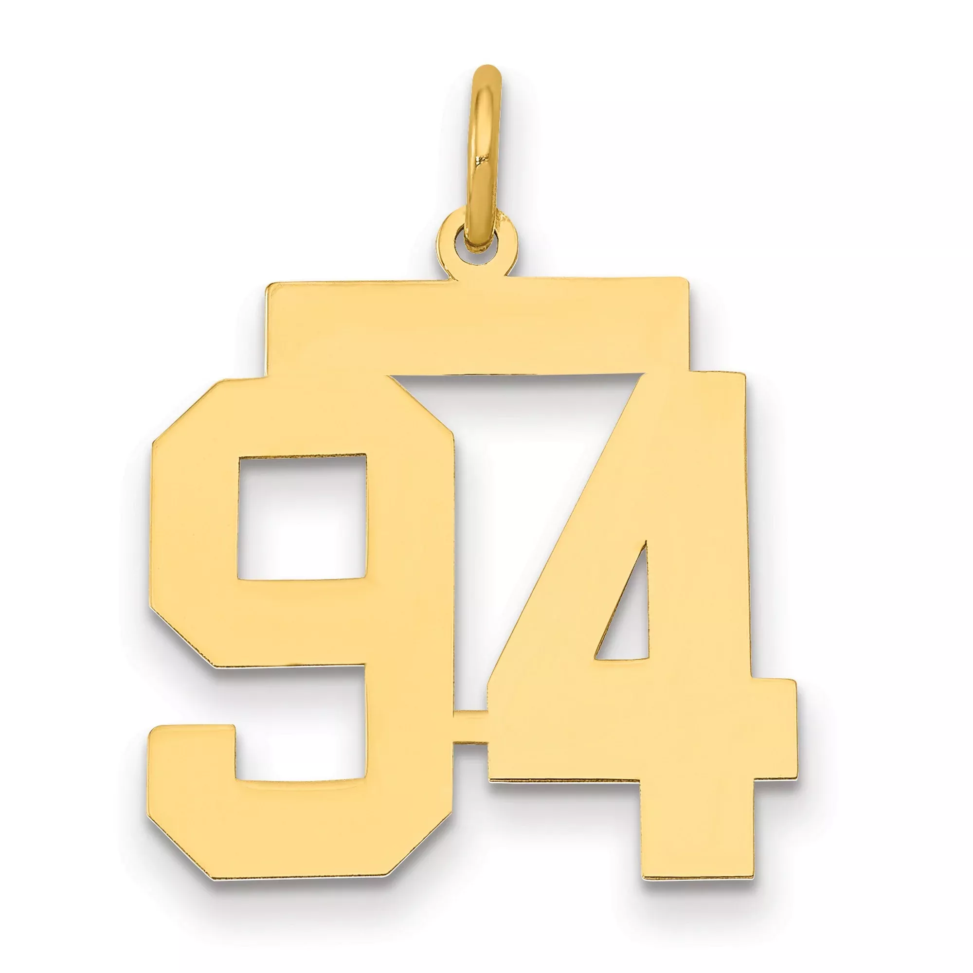 14k Yellow Gold Number 94 Pendant, Bold Block Style Sports Charm