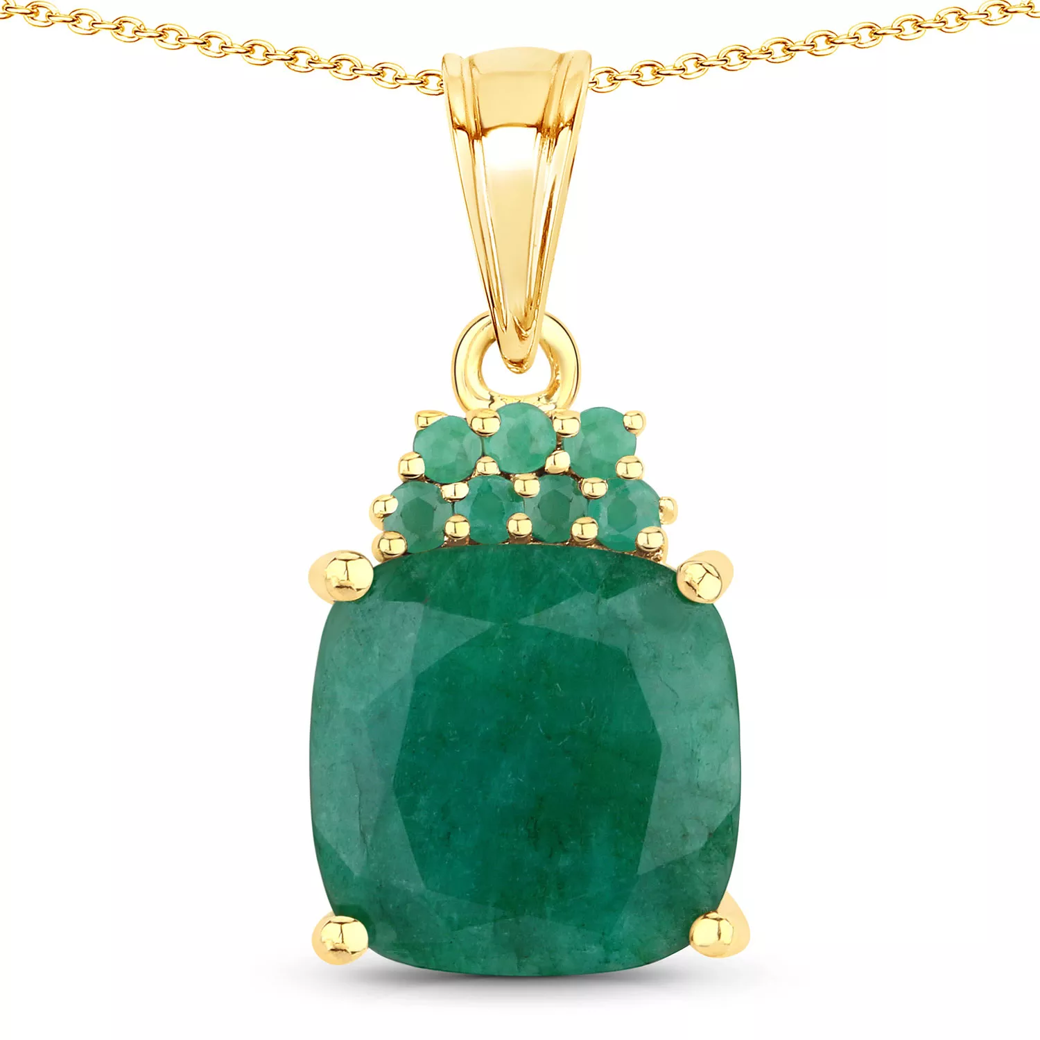 14K Yellow Gold Plated 6.21 Carat Genuine Dyed Emerald and Emerald .925 Sterling Silver Pendant